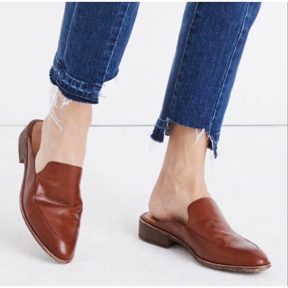 Madewell Frances Mule English Saddle Brown Leather Pointed Toe Slides Womens 10